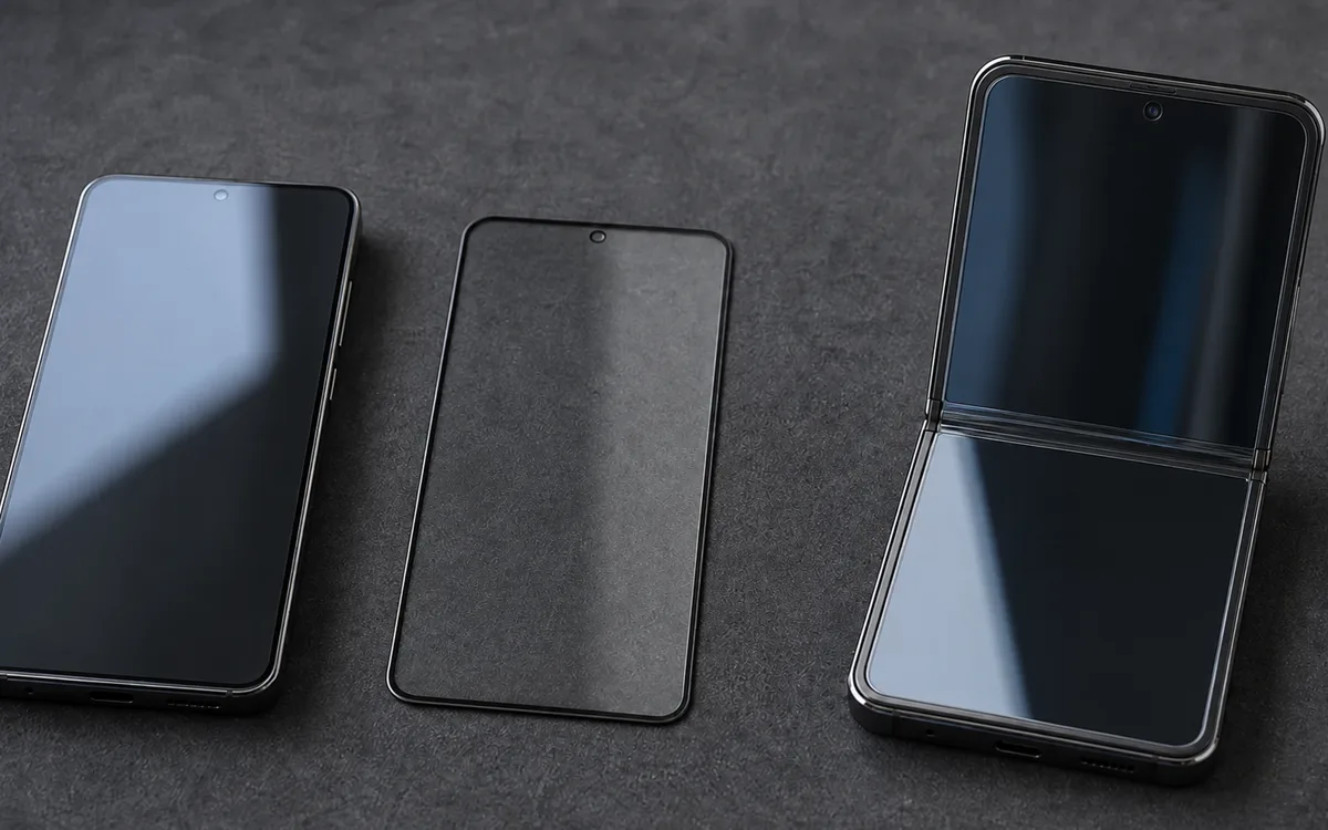 Klasyczny telefon ze szkłem hartowanym oraz składany Samsung Galaxy Flip z folią na ekranie